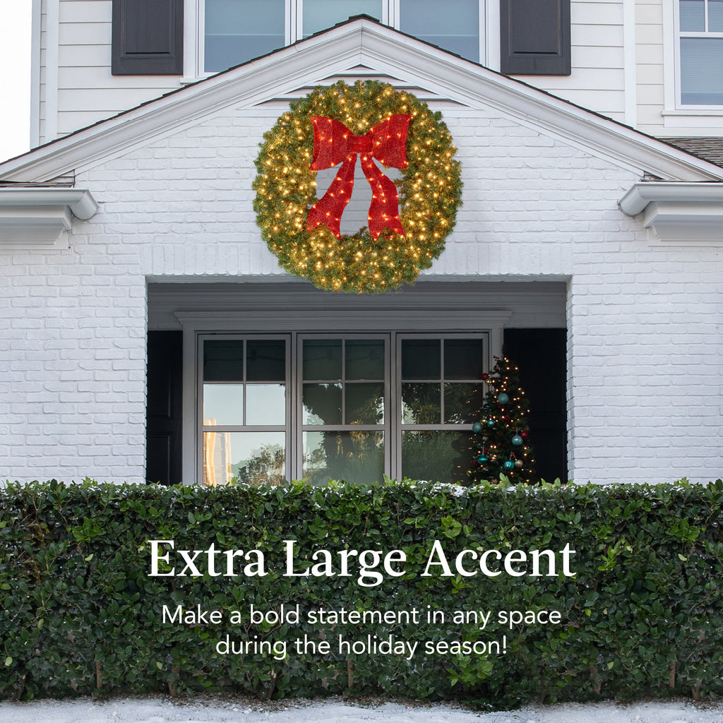 Pre-Lit Artificial Fir Christmas Wreath with Red Bow LED Lights with eye-catching holiday style