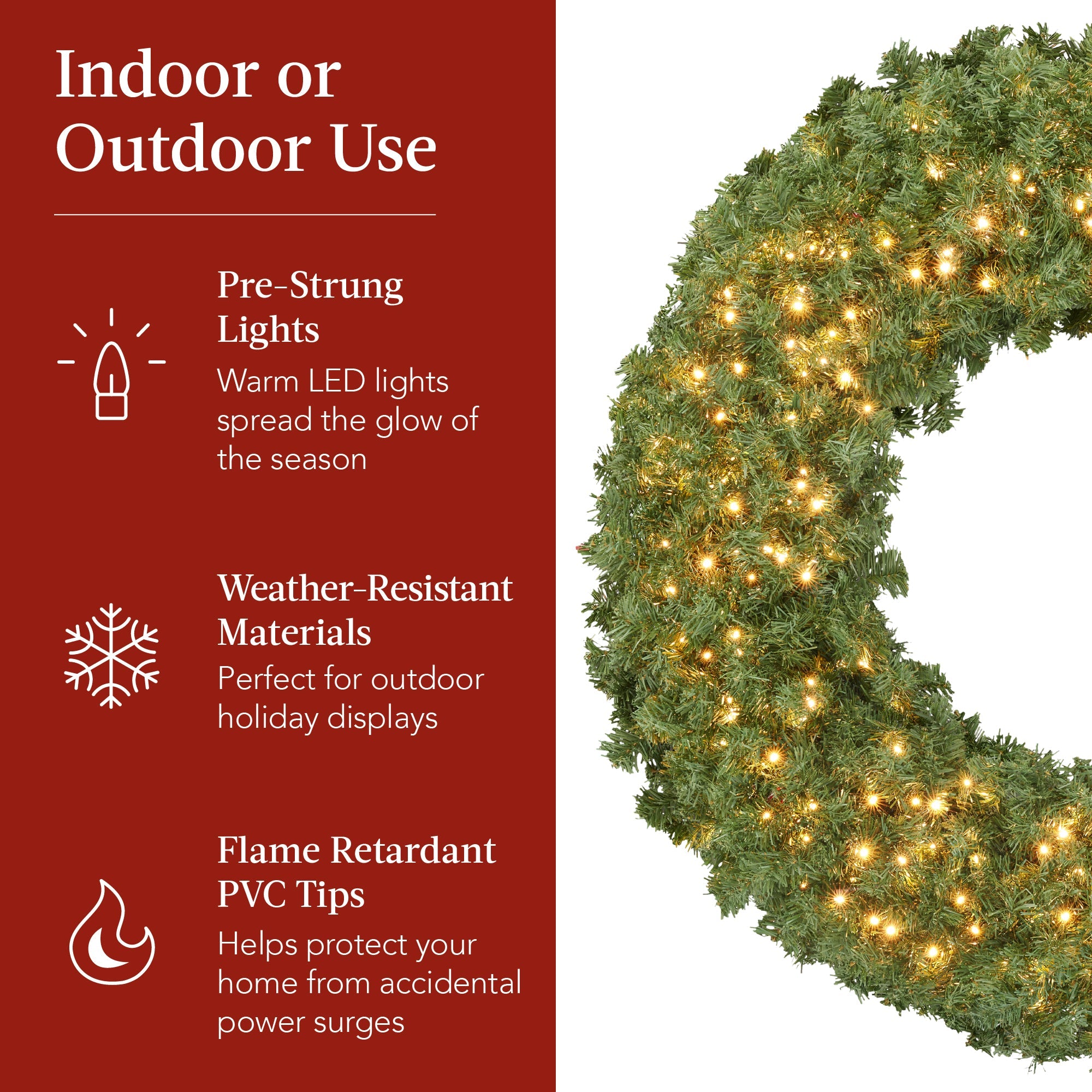 Pre-Lit Artificial Fir Christmas Wreath with Red Bow LED Lights with eye-catching holiday style