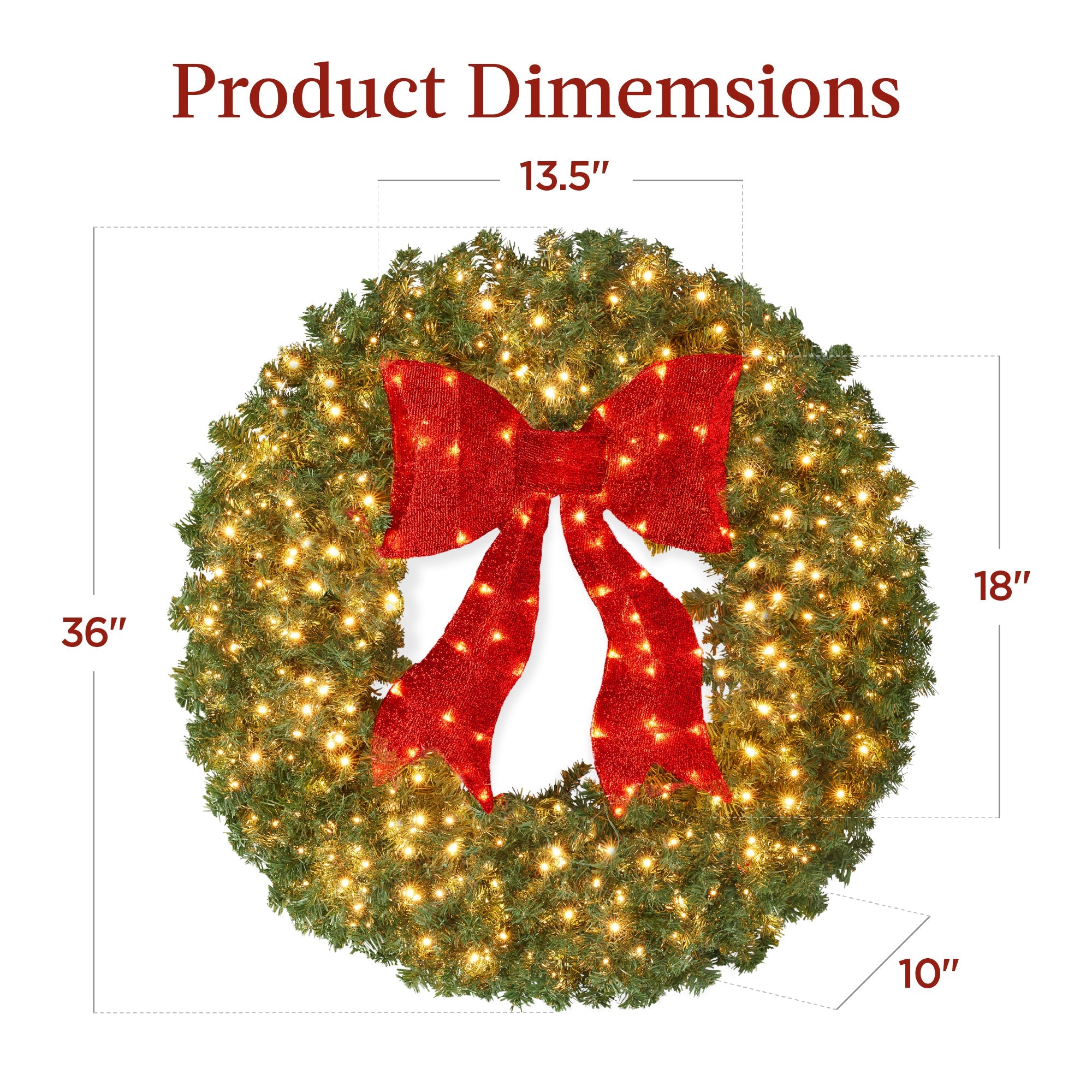 Pre-Lit Artificial Fir Christmas Wreath with Red Bow LED Lights with eye-catching holiday style