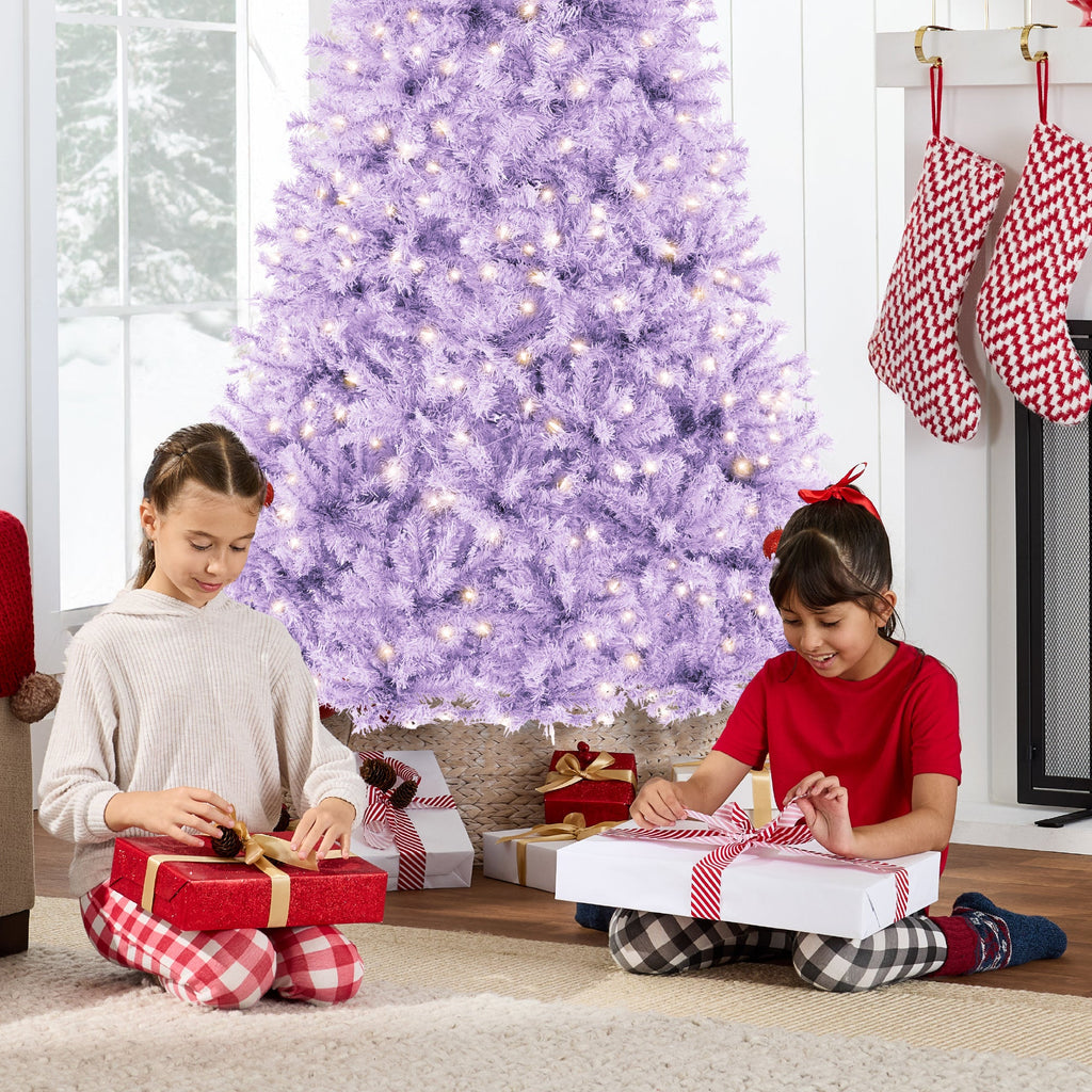 Pre-Lit Artificial Lavender Christmas Tree with Incandescent Lights for festive seasonal decorating
