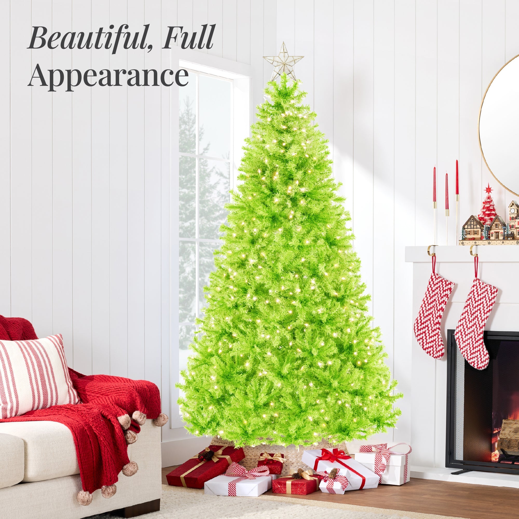 Pre-Lit Artificial Lime Green Christmas Tree with Incandescent Lights with eye-catching holiday style