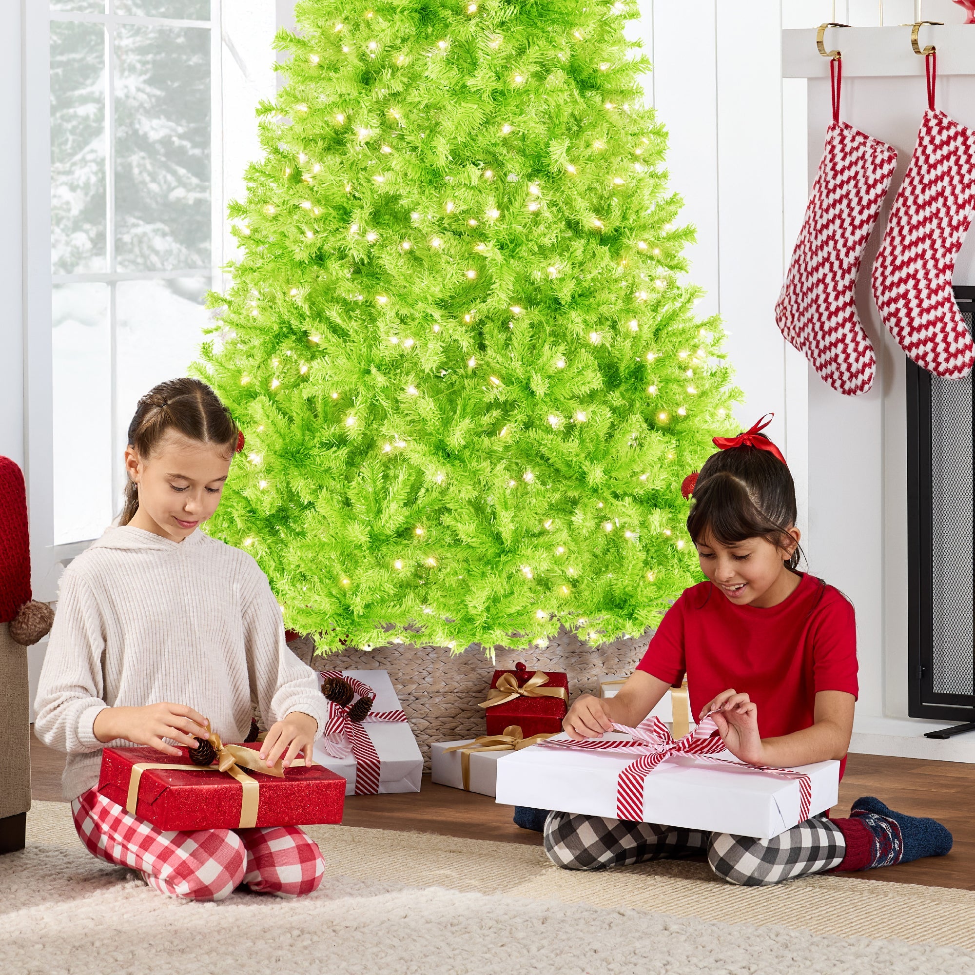 Pre-Lit Artificial Lime Green Christmas Tree with Incandescent Lights with eye-catching holiday style