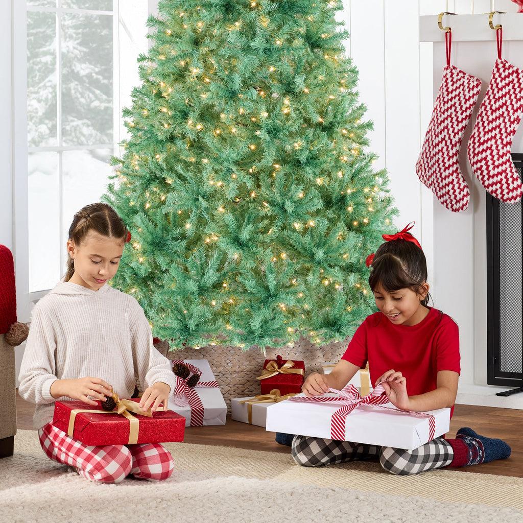 Pre-Lit Artificial Sage Green Christmas Tree with Incandescent Lights for festive seasonal decorating