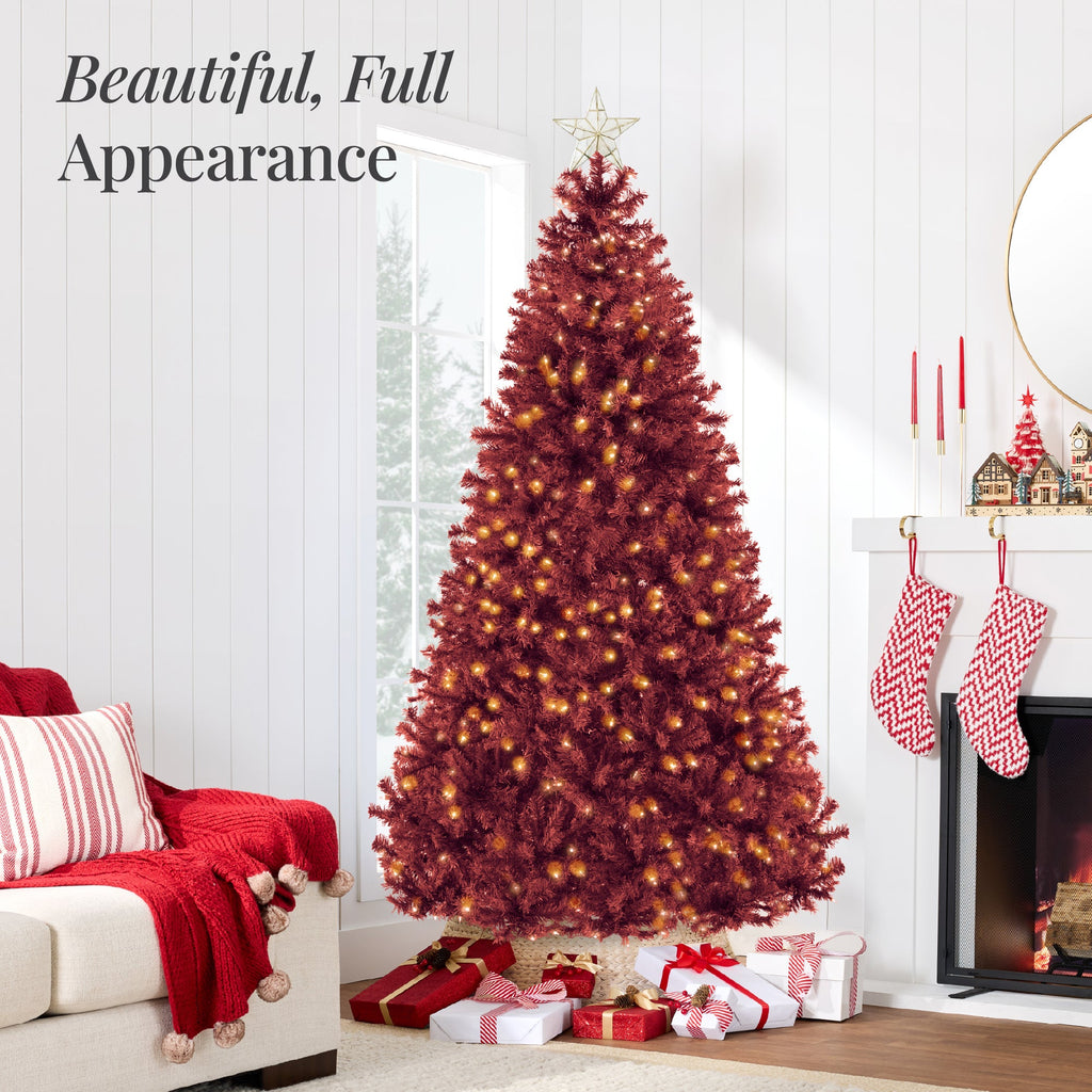 Pre-Lit Artificial Burgundy Christmas Tree with Incandescent Lights with eye-catching holiday style