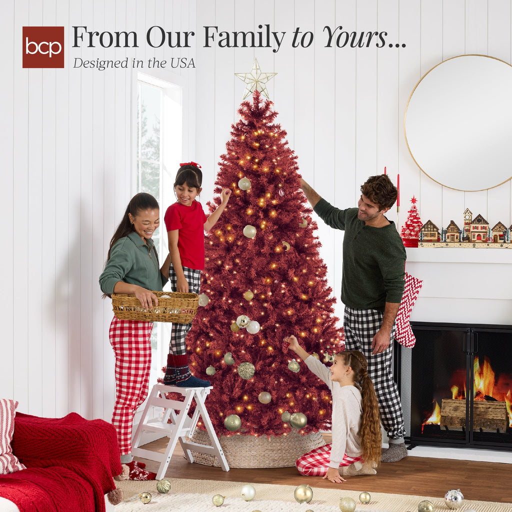 Pre-Lit Artificial Burgundy Christmas Tree with Incandescent Lights with eye-catching holiday style