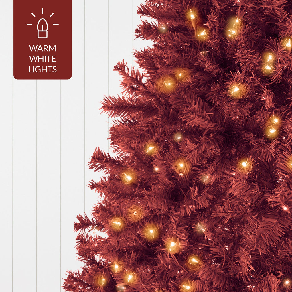 Pre-Lit Artificial Burgundy Christmas Tree with Incandescent Lights with eye-catching holiday style