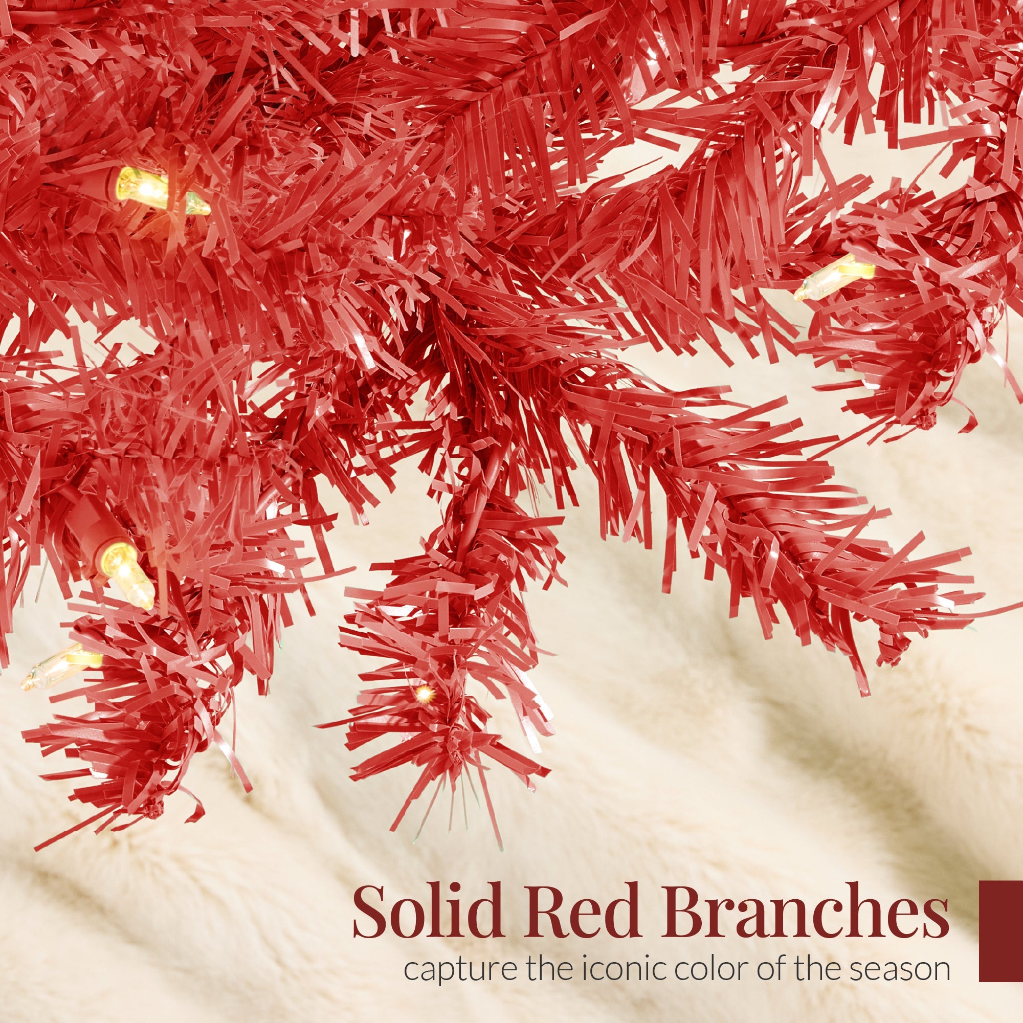 Pre-Lit Artificial Red Christmas Tree with Incandescent Lights for indoor and outdoor holiday displays