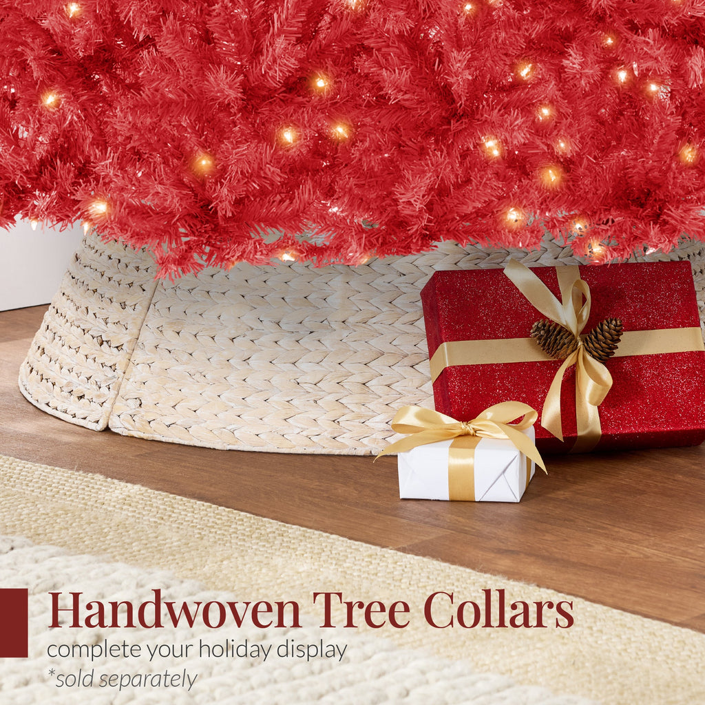 Pre-Lit Artificial Red Christmas Tree with Incandescent Lights for indoor and outdoor holiday displays