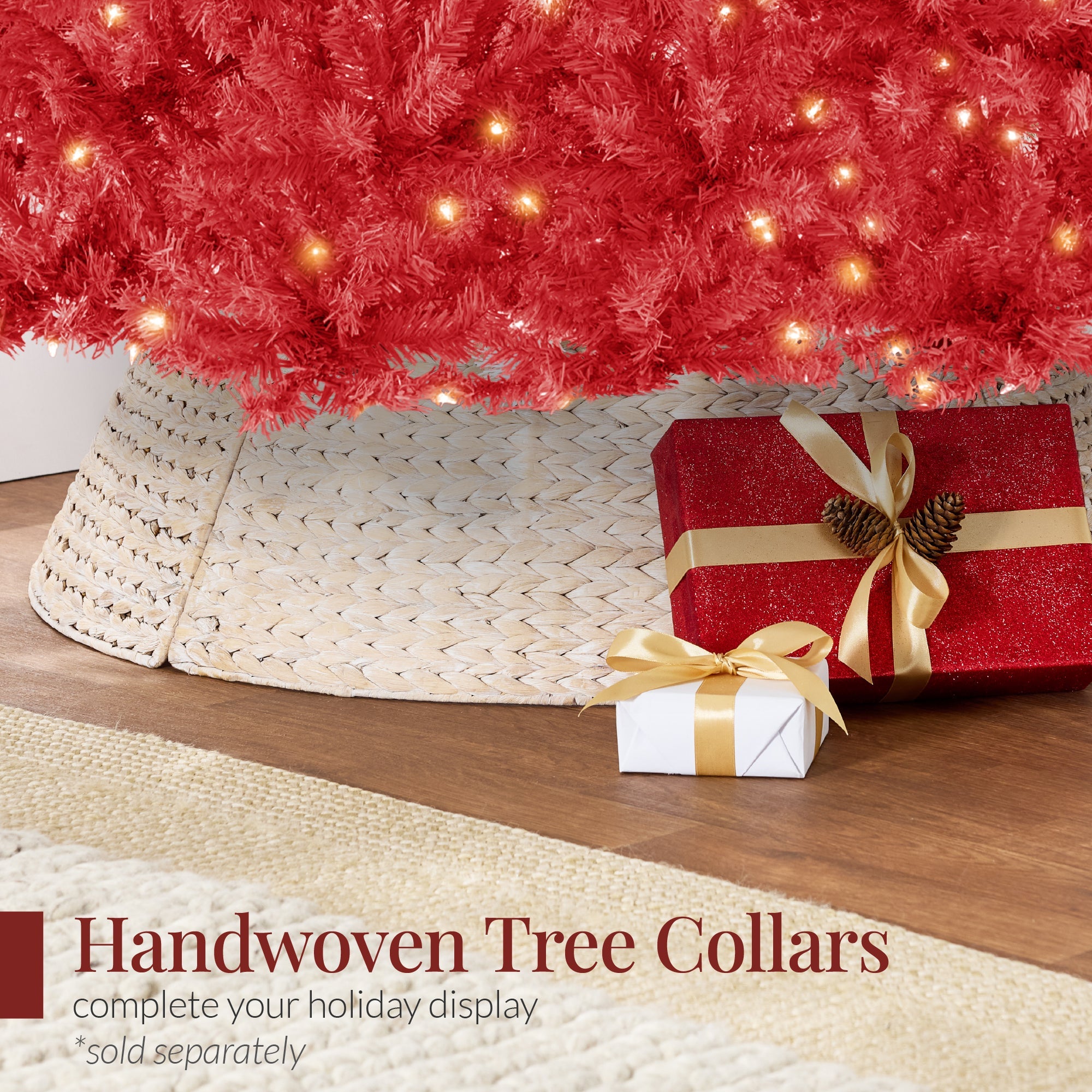 Pre-Lit Artificial Red Christmas Tree with Incandescent Lights for indoor and outdoor holiday displays
