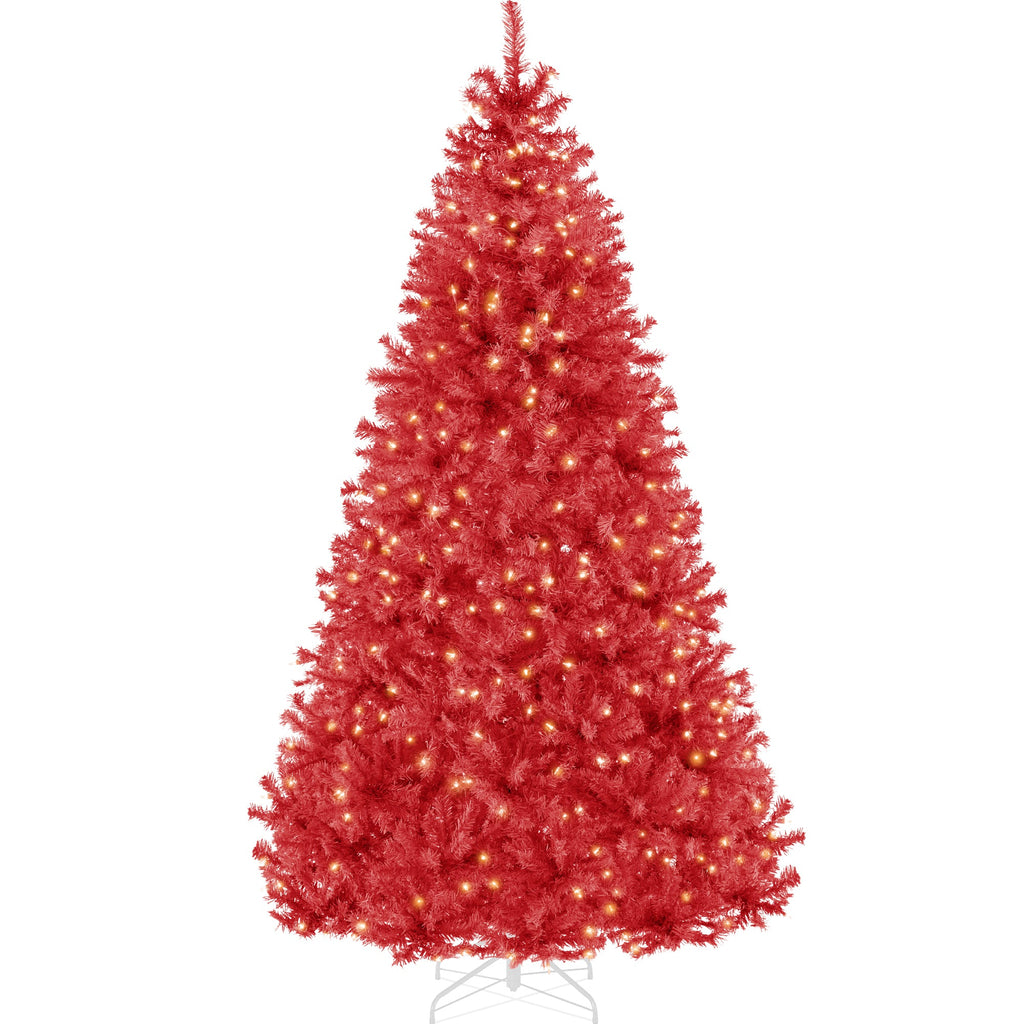Pre-Lit Artificial Red Christmas Tree with Incandescent Lights for indoor and outdoor holiday displays