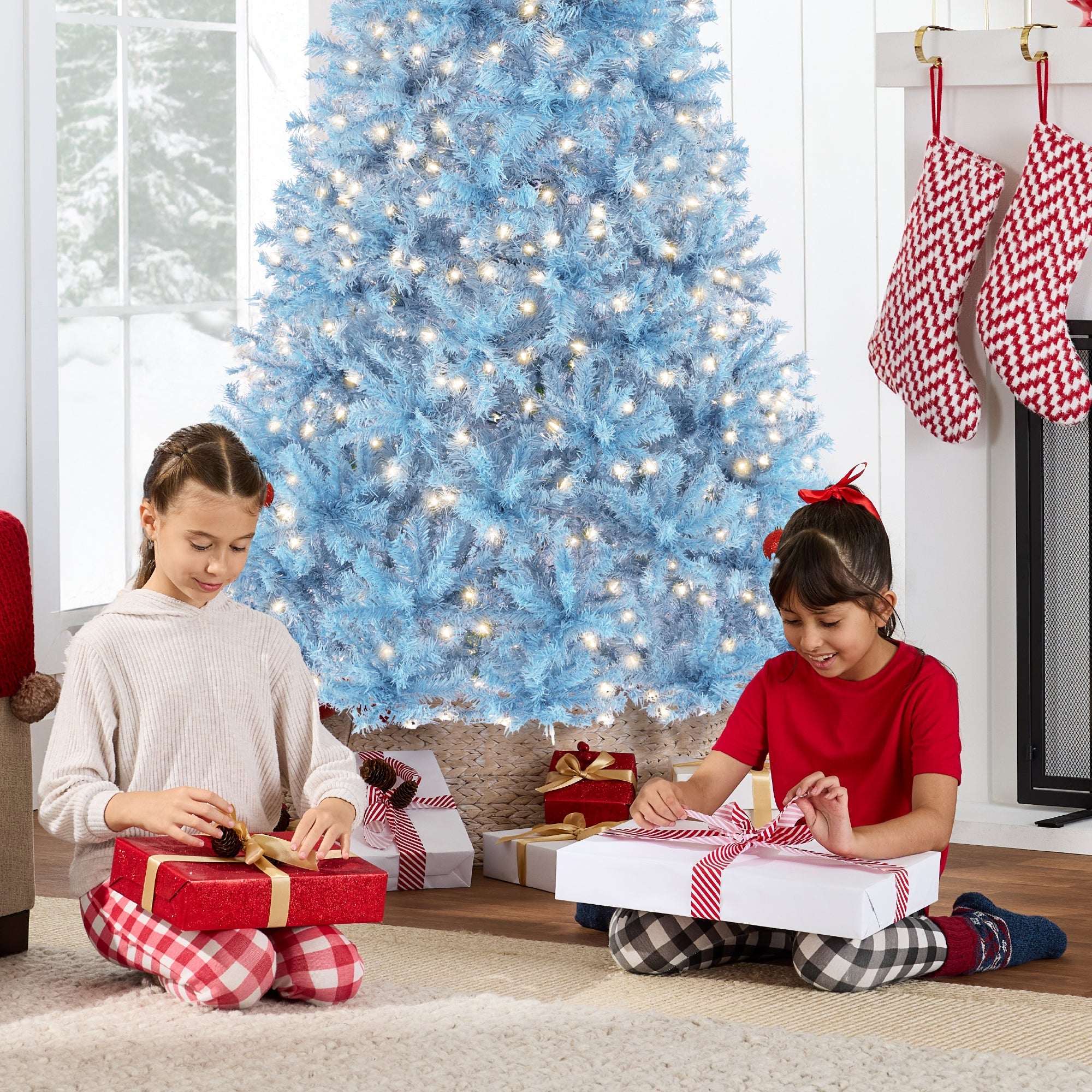 Pre-Lit Artificial Baby Blue Christmas Tree with Incandescent Lights for indoor and outdoor holiday displays