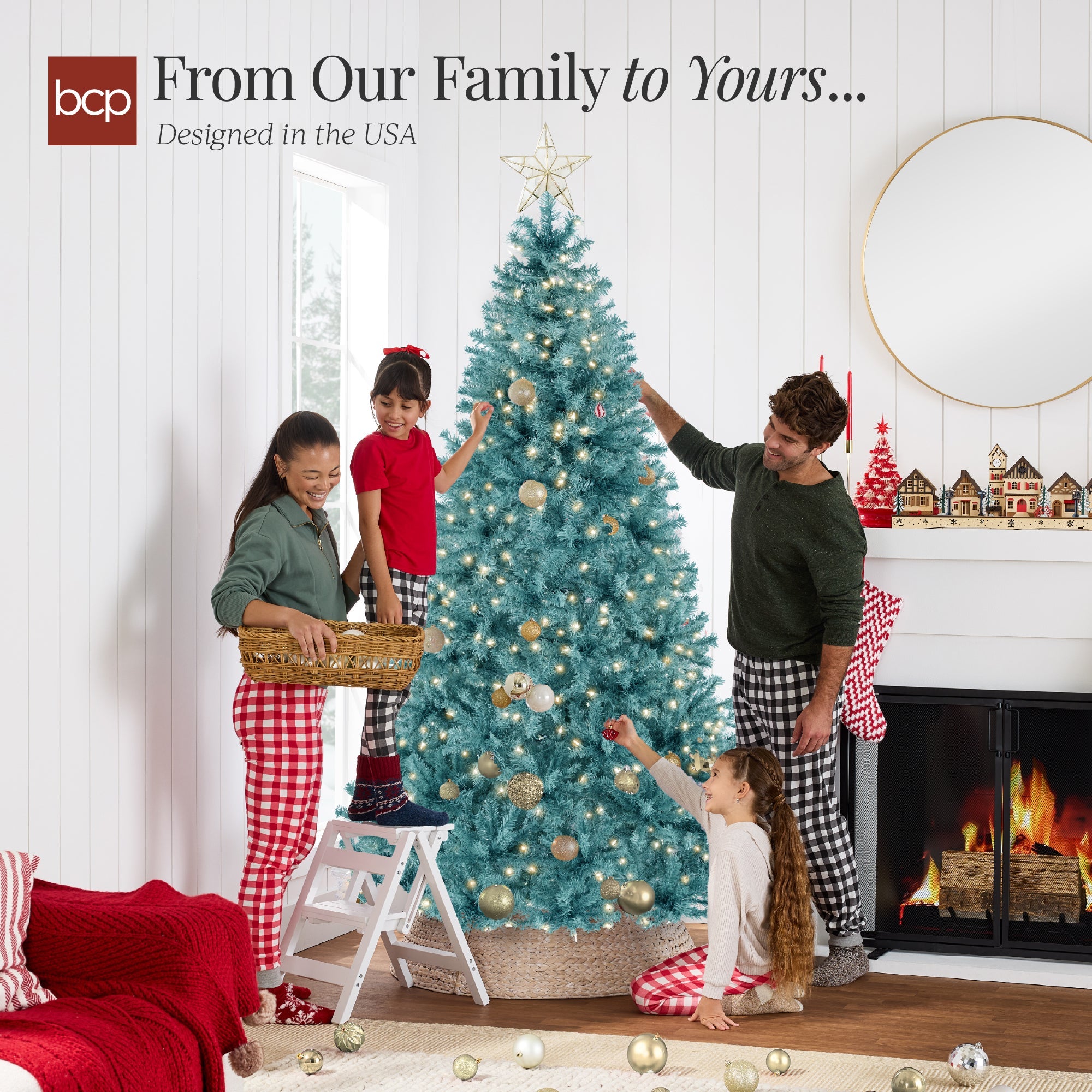 Pre-Lit Artificial Peacock Blue Christmas Tree with Incandescent Lights for indoor and outdoor holiday displays