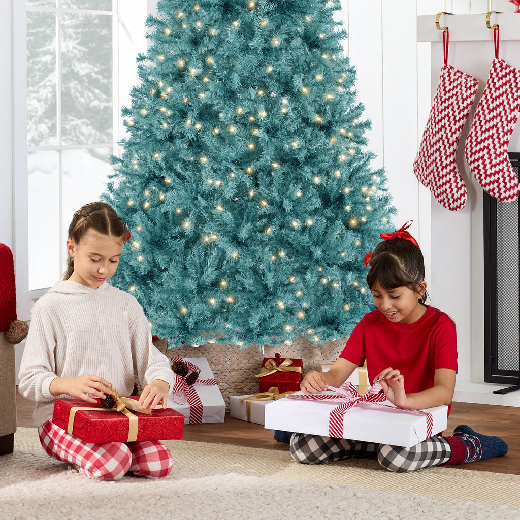 Pre-Lit Artificial Peacock Blue Christmas Tree with Incandescent Lights for indoor and outdoor holiday displays