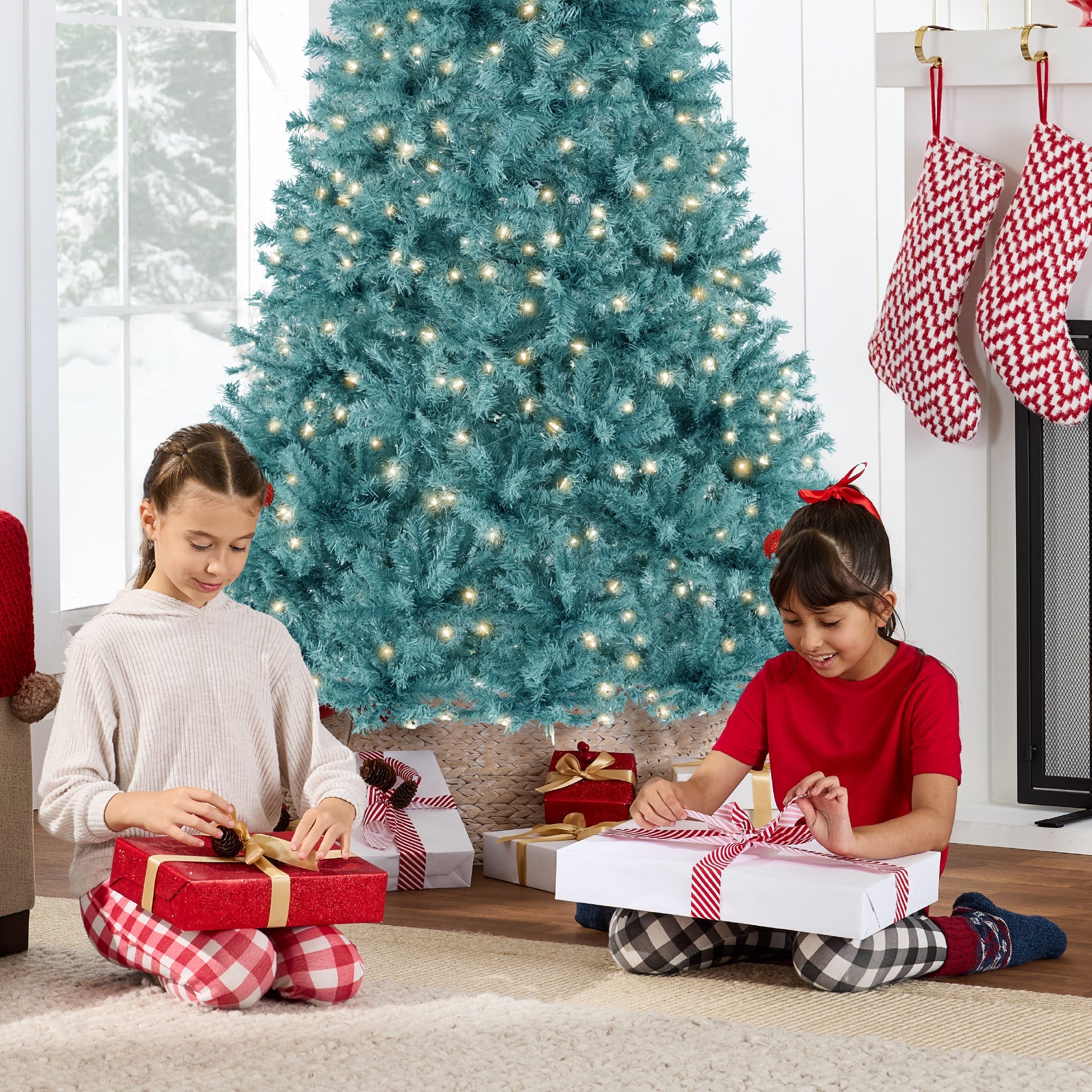 Pre-Lit Artificial Peacock Blue Christmas Tree with Incandescent Lights for indoor and outdoor holiday displays