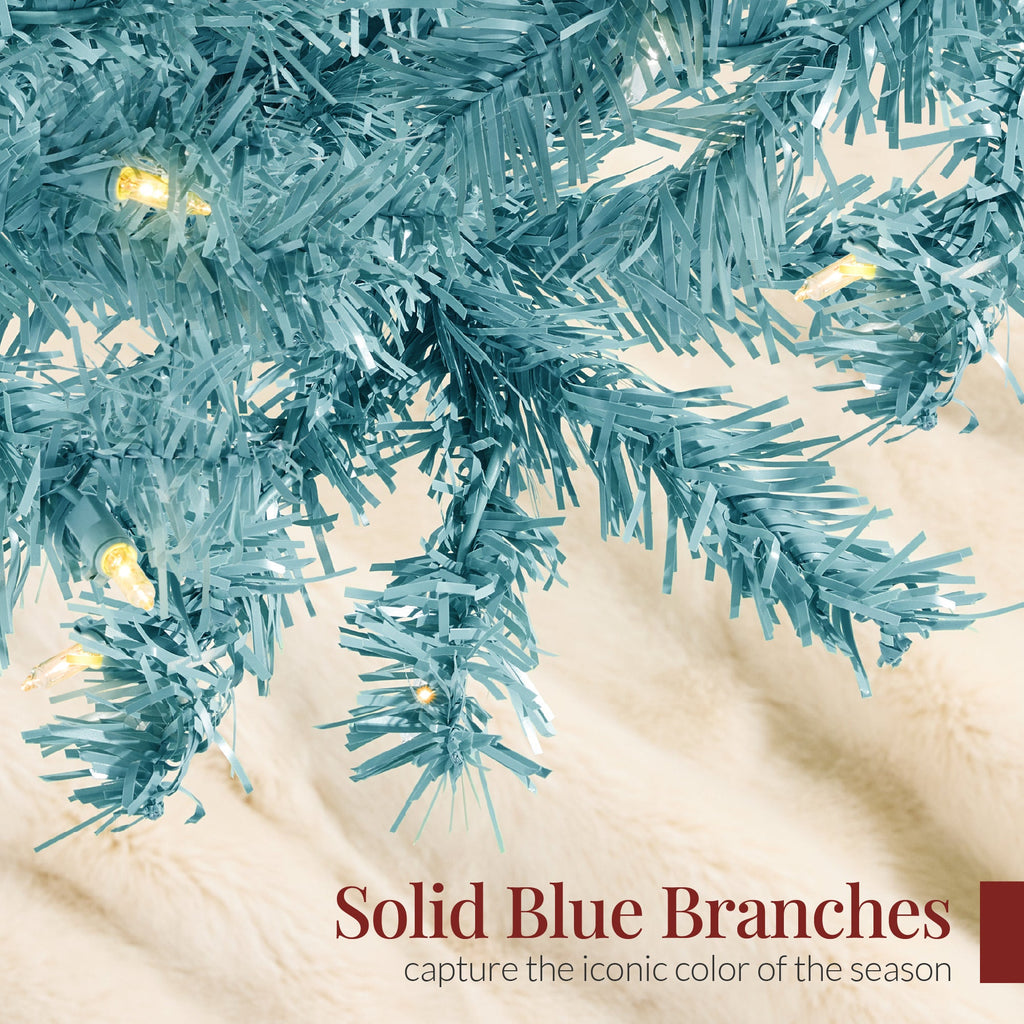 Pre-Lit Artificial Peacock Blue Christmas Tree with Incandescent Lights for indoor and outdoor holiday displays