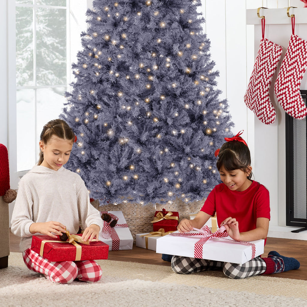 Pre-Lit Artificial Charcoal Gray Christmas Tree with Incandescent Lights for indoor and outdoor holiday displays
