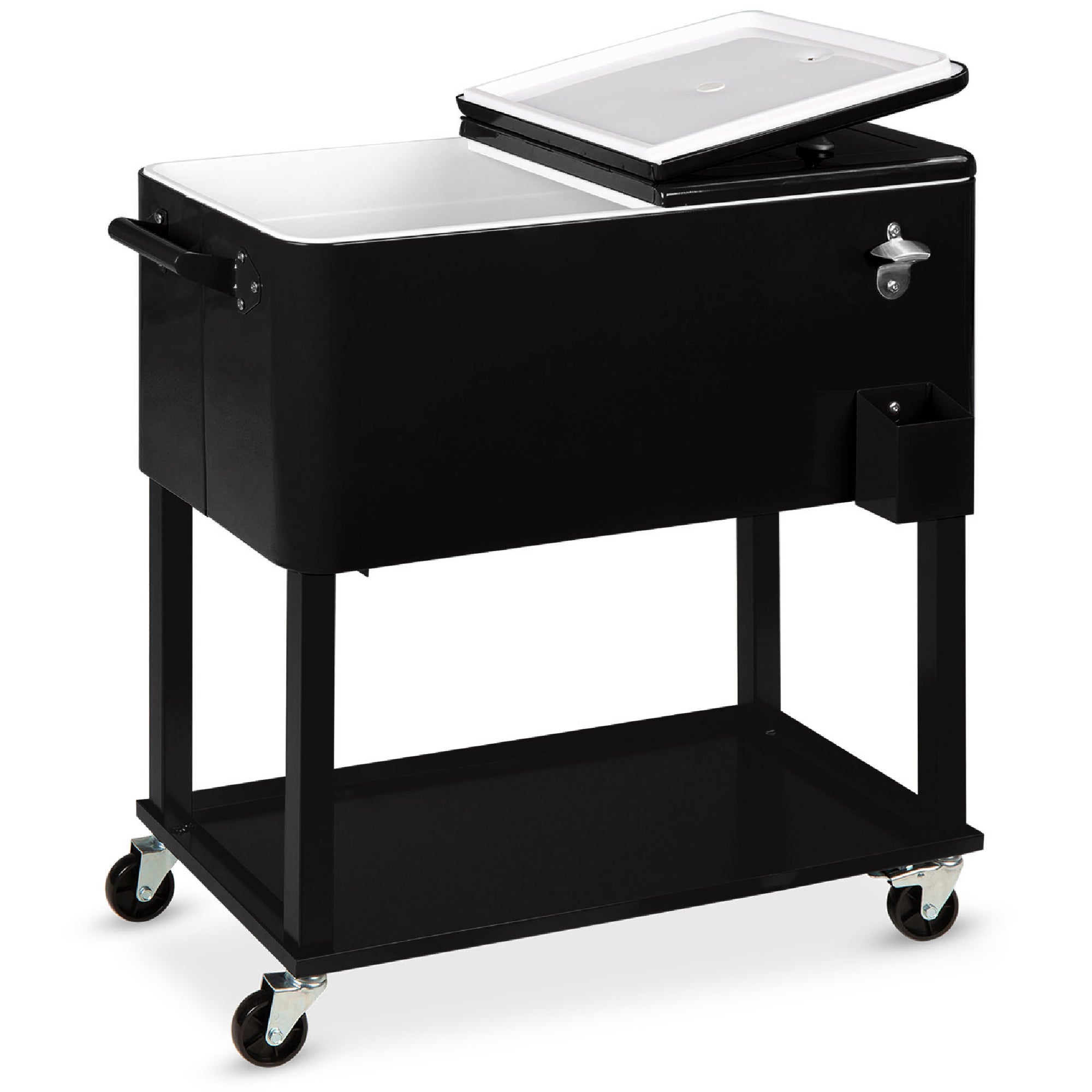 Portable Rolling Cooler Cart with Bottle Opener Catch Tray - 80qt with practical style for home spaces