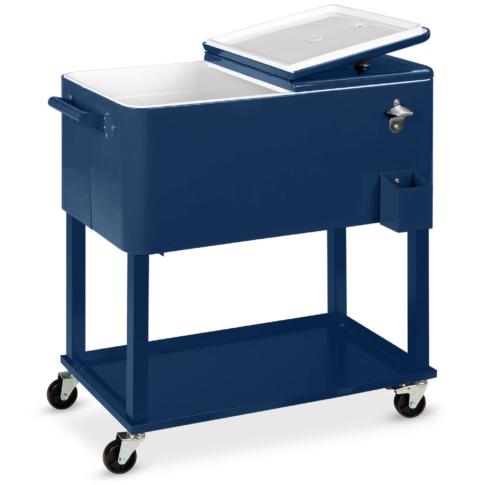 Portable Rolling Cooler Cart with Bottle Opener Catch Tray - 80qt with practical style for home spaces