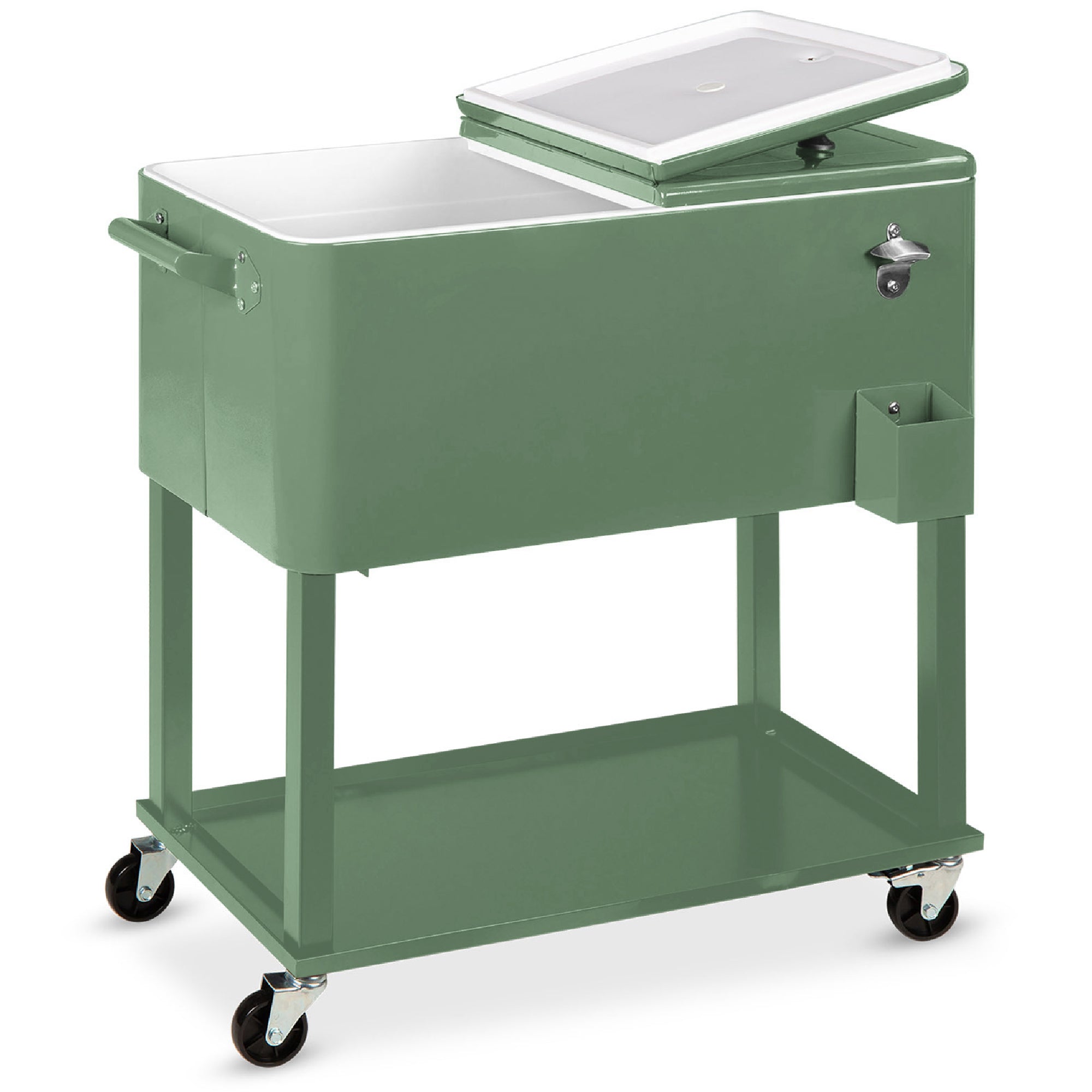 Portable Rolling Cooler Cart with Bottle Opener Catch Tray - 80qt with practical style for home spaces
