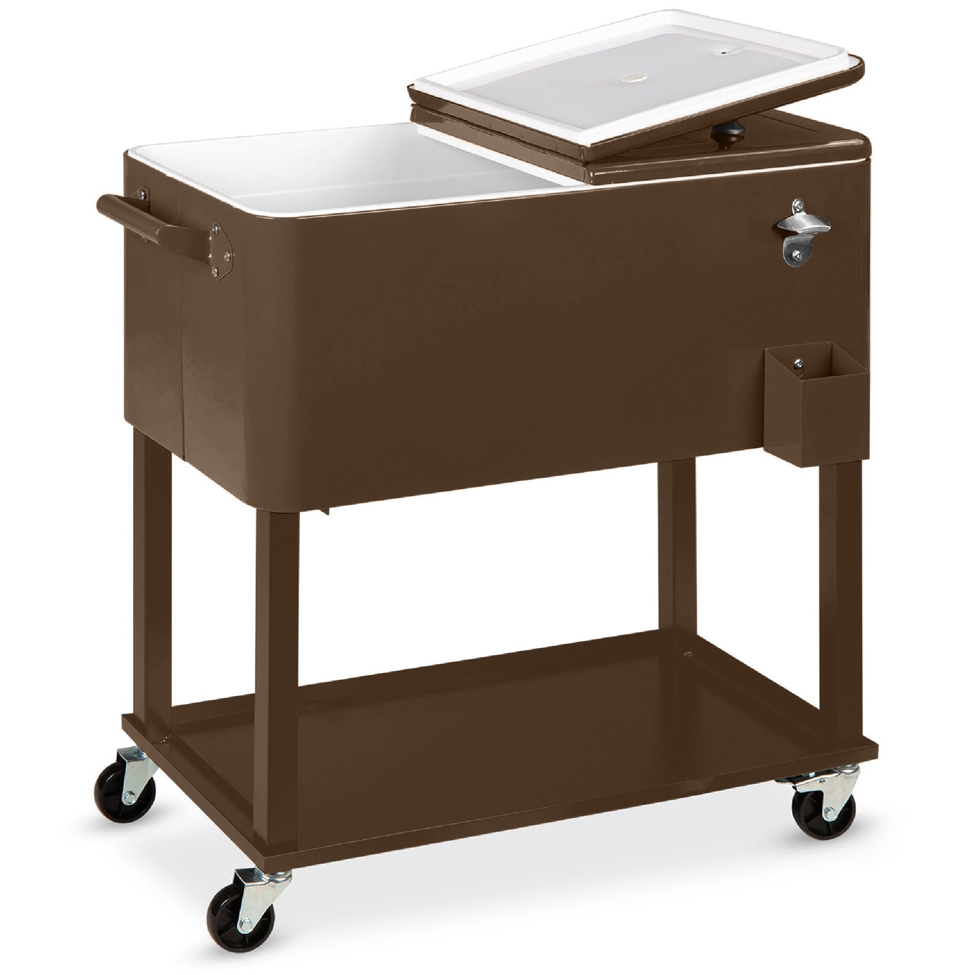 Portable Rolling Cooler Cart with Bottle Opener Catch Tray - 80qt with practical style for home spaces