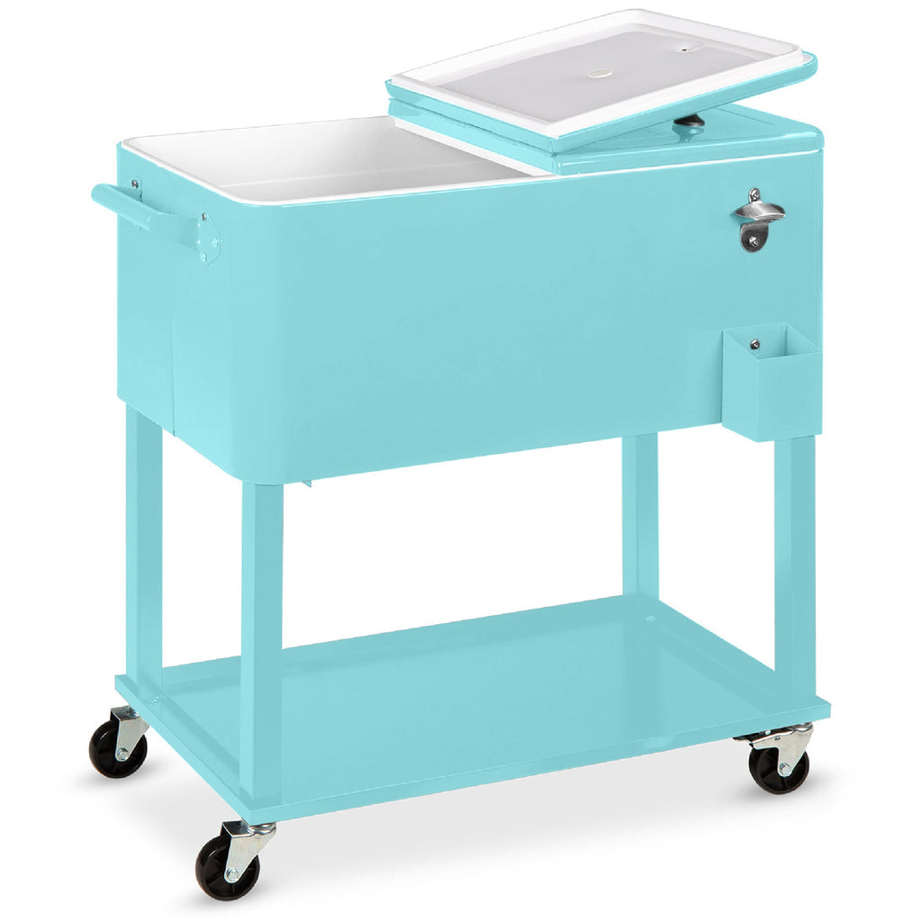 Portable Rolling Cooler Cart with Bottle Opener Catch Tray - 80qt with practical style for home spaces