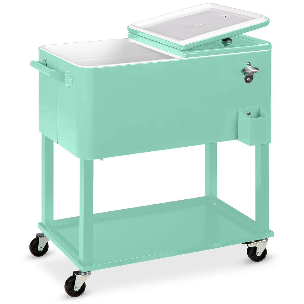Portable Rolling Cooler Cart with Bottle Opener Catch Tray - 80qt with practical style for home spaces