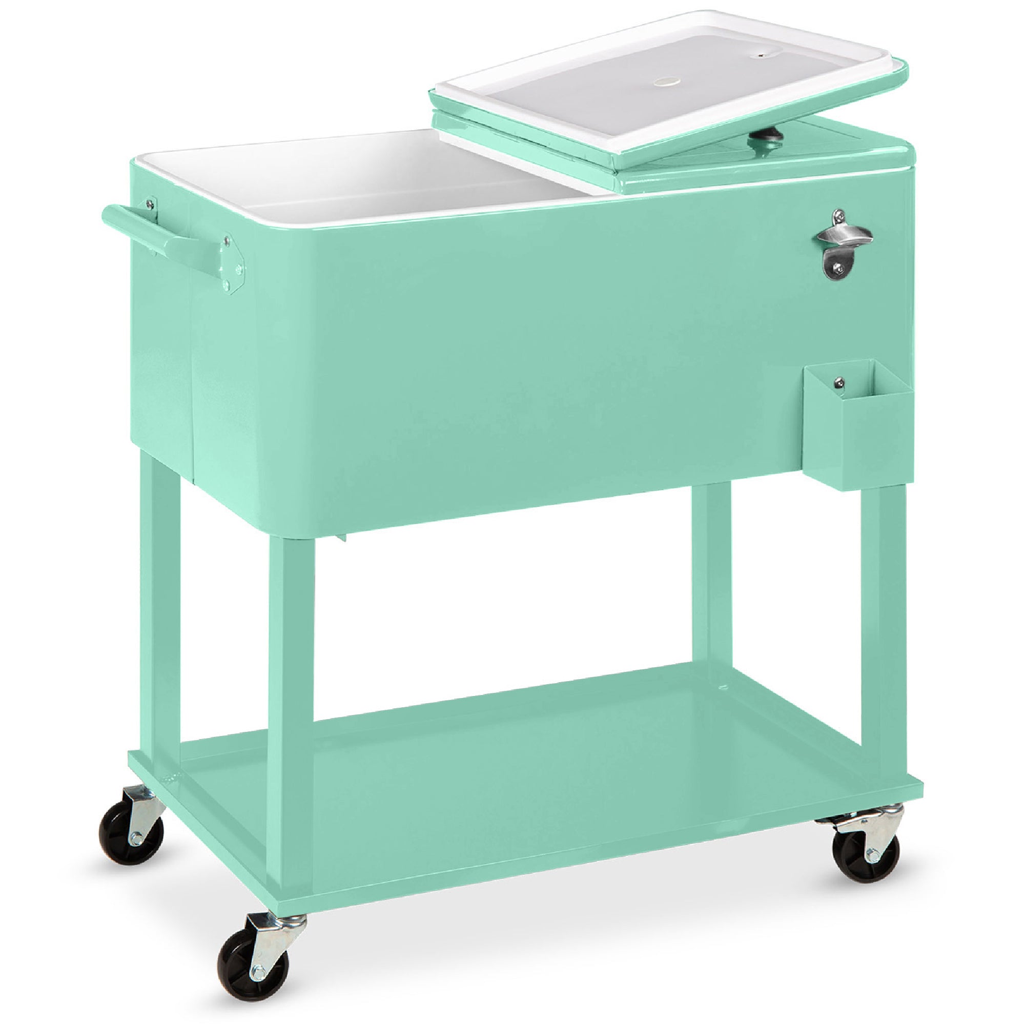 Portable Rolling Cooler Cart with Bottle Opener Catch Tray - 80qt with practical style for home spaces