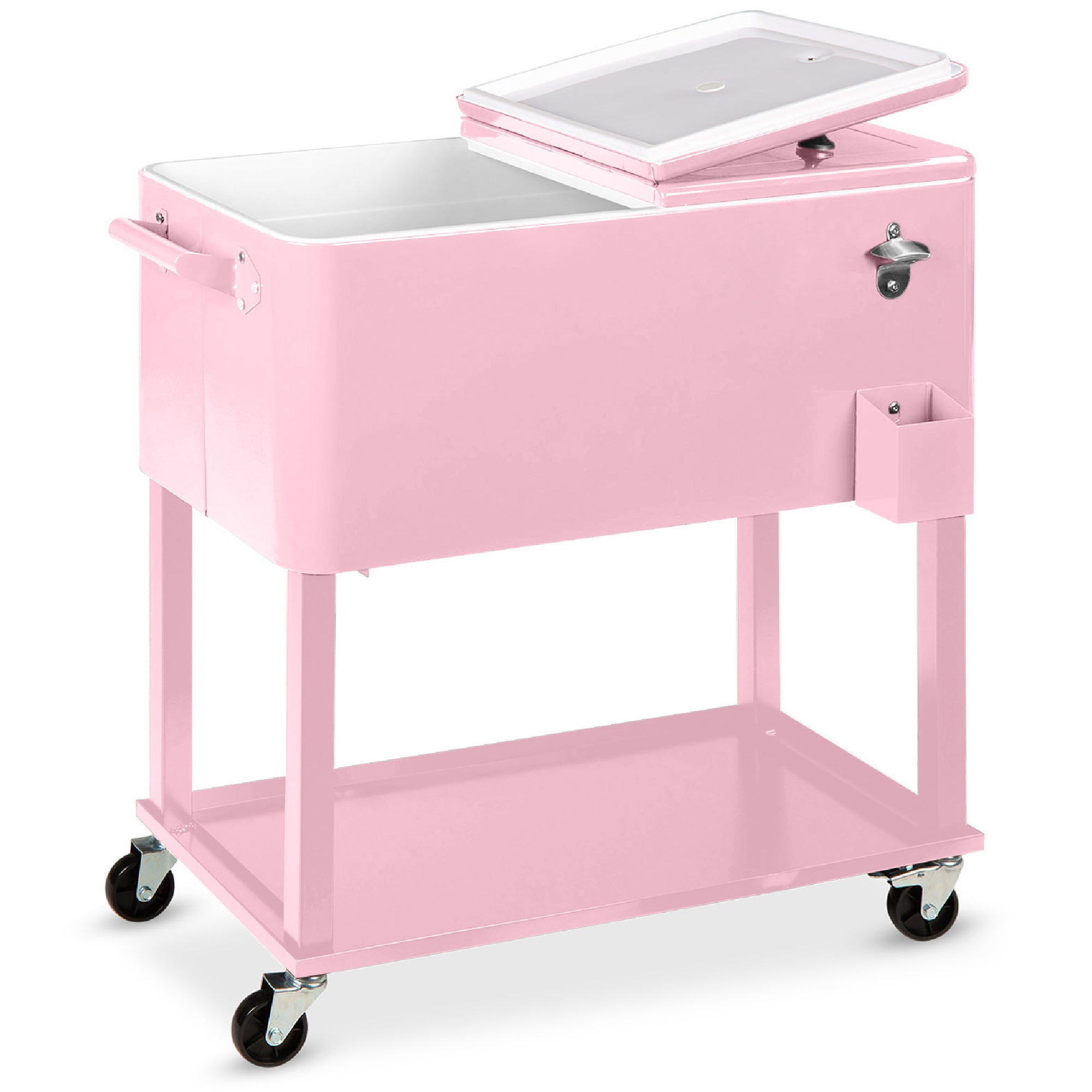 Portable Rolling Cooler Cart with Bottle Opener Catch Tray - 80qt with practical style for home spaces