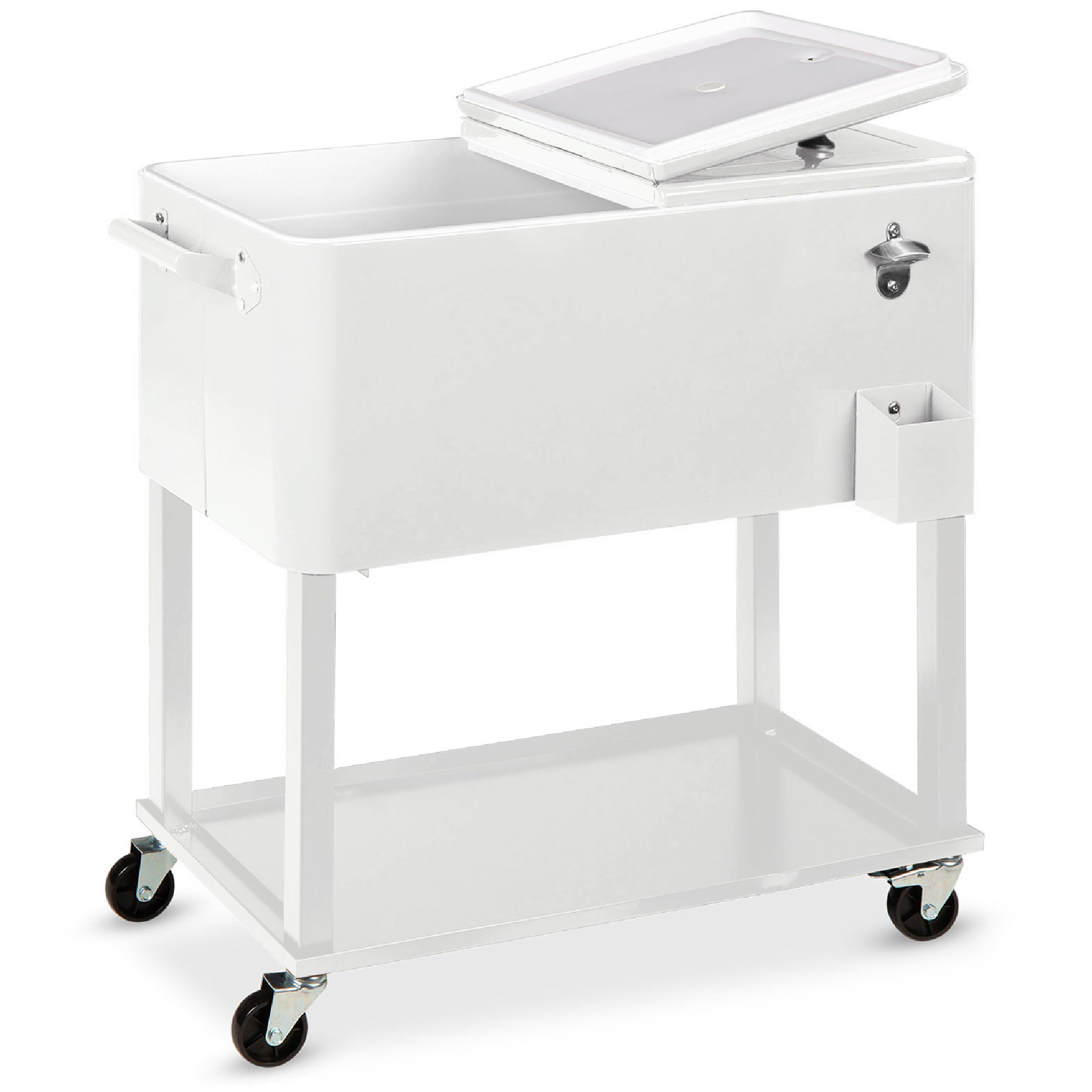 Portable Rolling Cooler Cart with Bottle Opener Catch Tray - 80qt with practical style for home spaces