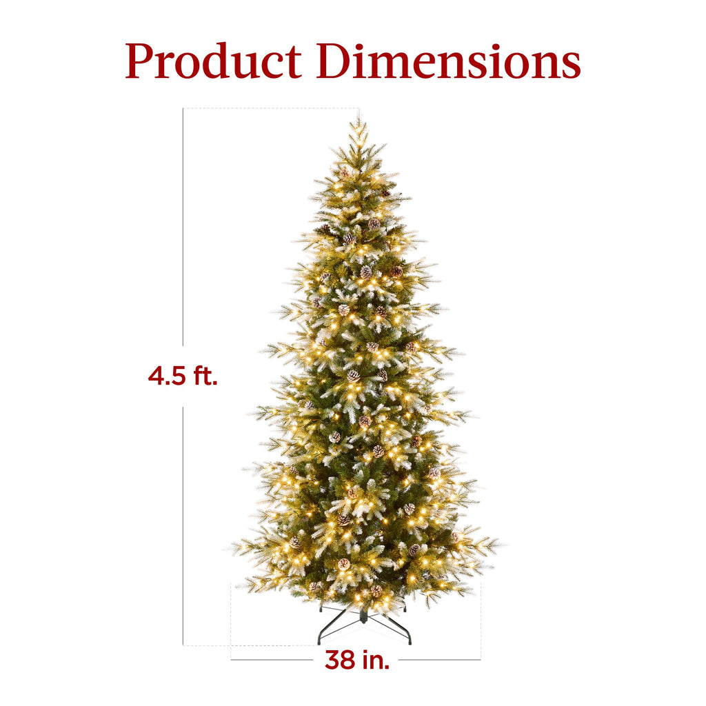 Pre-Lit Artificial Flocked Slim Aspen Noble Fir Christmas Tree with Stand for indoor and outdoor holiday displays