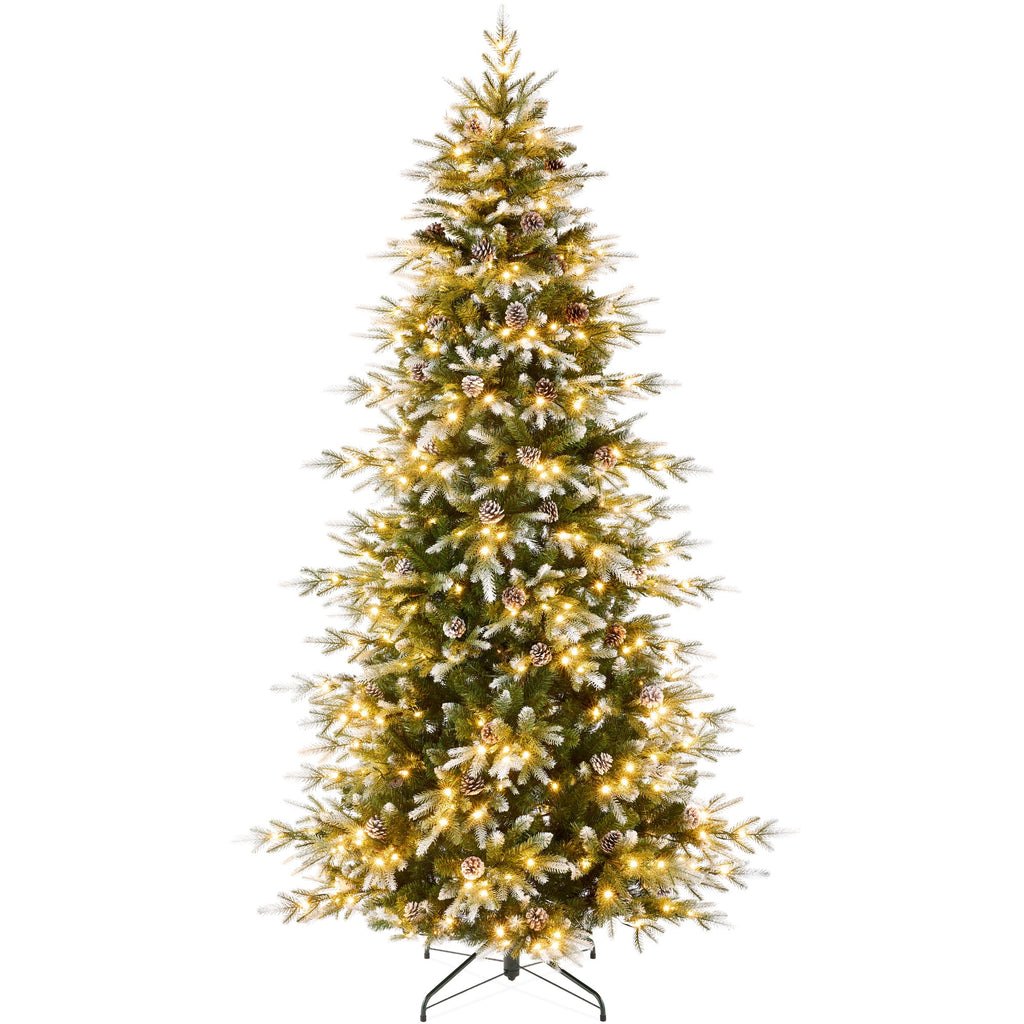Pre-Lit Artificial Flocked Slim Aspen Noble Fir Christmas Tree with Stand for indoor and outdoor holiday displays