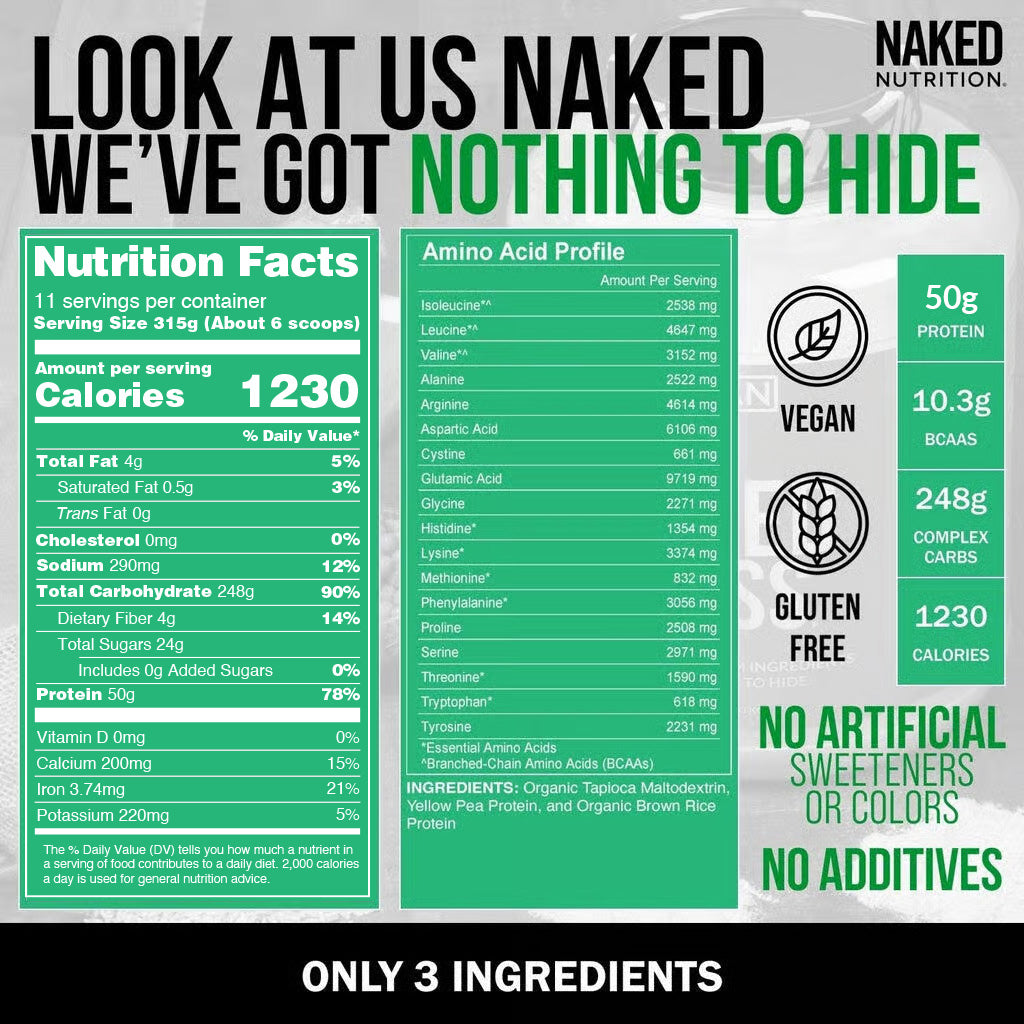 Vegan Mass Gainer Supplement - Unflavored (Vegan) | Simple Strength And Size Support