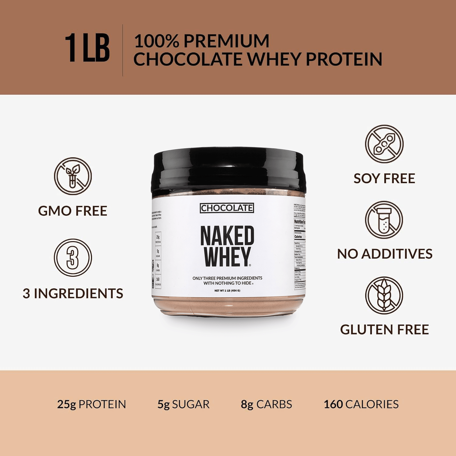 Chocolate Whey Protein Powder 1lb - Chocolate | Minimal Ingredient Fitness Fuel