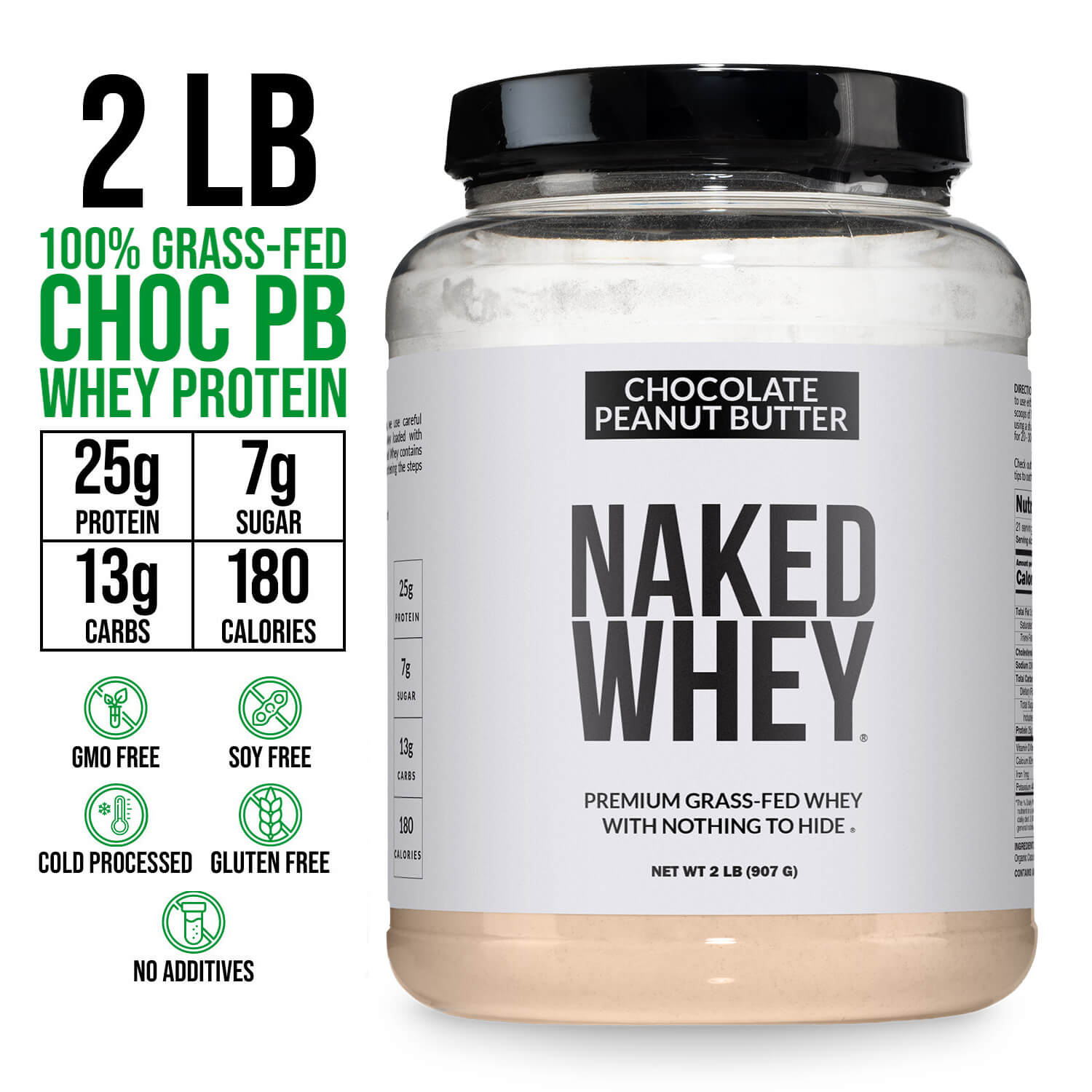 Chocolate Peanut Butter Whey Protein Powder 2LB - Chocolate PB | Minimal Ingredient Fitness Fuel